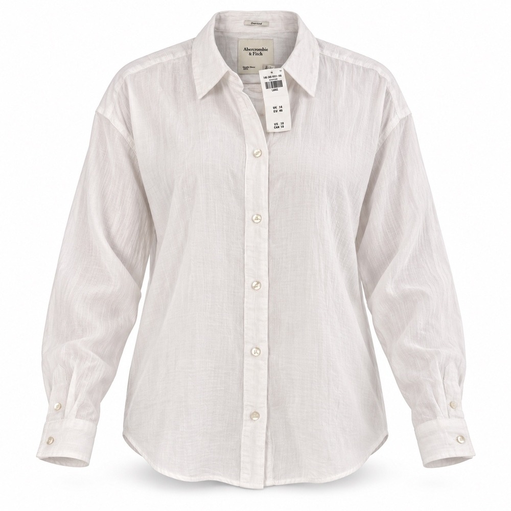 Abercrombie & Fitch White Oversized Textured Button Up Shirt NWT Large 140-293